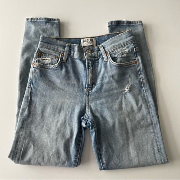AGOLDE Jeans Womens Sophie Crop Distressed Light Wash 23 - Picture 3 of 7